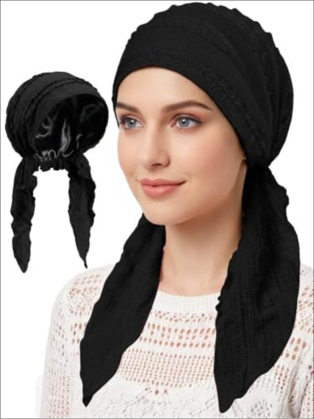 Pre-Tied Headscarf Soft Lace Chiffon Turban Cap Ruffle Edge Slip-On